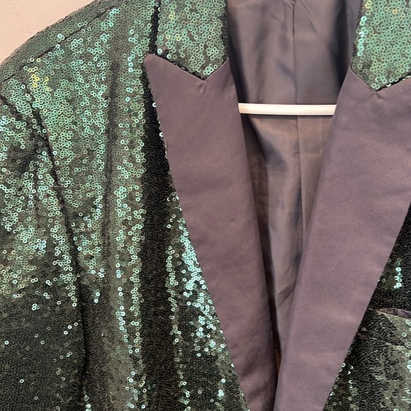 Mage Male Womens Emerald Green Sequin Blazer Jacket NYE Holiday Satin Size Large - Picture 5 of 16
